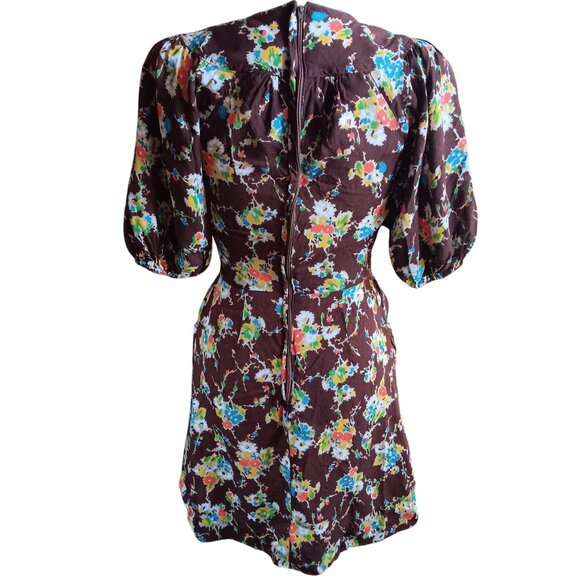 Vintage Dress sz 7 1970's Boho Plain Jane San Francisco Floral Puff Sleeve Belt - Picture 5 of 7